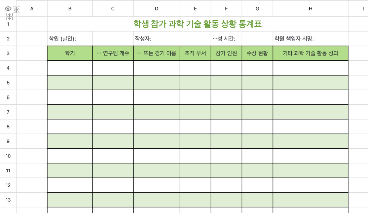 학생 참가 과학 기술 활동 상황 통계표